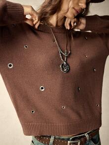 SoleilVie 女士经典优雅法式棕色毛衣 女士毛衣 女士套头衫 女士棕色上衣 女士冬季服装 女士毛衣 - 咖啡棕 - 查看 7