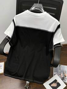 Claim Dot 男士夏季休闲撞色拼接外缝T恤 - 黑色 - 查看 2