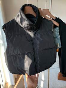 SHEIN EZwear Zipper Front Vest Padded Coat In Fall/Winter - Black - View 5