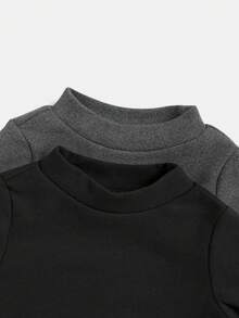 Bộ 2 áo thun tay dài dệt kim dày màu trơn thường ngày cho bé gái, màu đen và đen tro - Nhiều màu - Xem 3