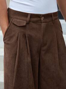 SWAVVY Men's Solid Color Pleated Wide Leg Loose Casual Pants - Brown - View 5