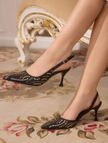 CUCCOO TILAWA Casual Minimalist Buckle Closed Toe Thin Heel Women Pumps For Christmas - Black - View 4