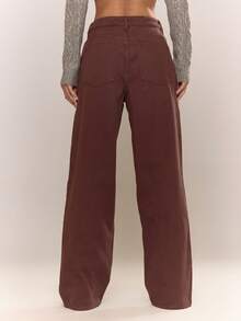 MUSERA Jeans de pierna ancha para mujer, jeans de mezclilla para otoño, invierno, primavera y verano, para uso diario, trabajo y vacaciones - Marrón - Ver 2