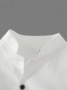 1pc Teen Boy Gentleman Style Solid Beige Long Sleeve Mandarin Collar Shirt, Versatile Slim Fit Elegant School/Casual Wear, Suitable For Wedding, Wedding Guest, Pageboy, Ring Boy,توكسيدو,رمضان - White - View 5