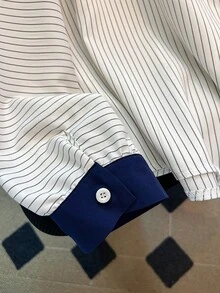 GlowEve CURVE Plus Size Casual Everyday Striped Front Button Shirt, Autumn - White - View 6