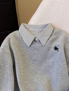 Resyla Women's Casual Striped Patchwork Sweatshirt, Autumn