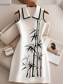 Franclia Petite 2025新款印花衬衫裙 - 女士简约休闲办公度假百搭款 - 黑與白 - 查看 1