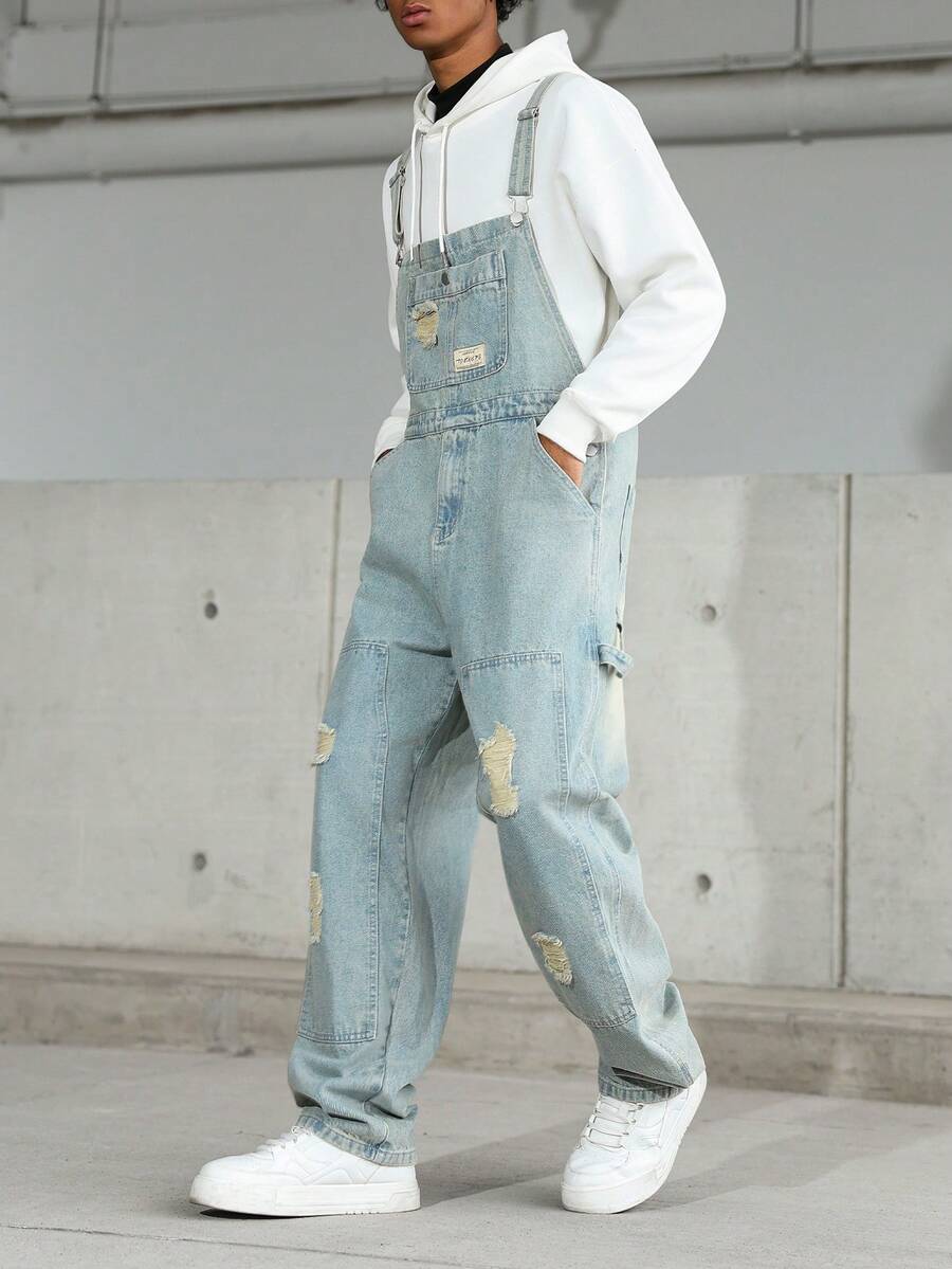 Manfinity Homme 男士休闲做旧胸带牛仔背带裤