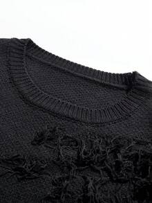 StoneGrade Jersey de cuello redondo de unicolor de manga larga informal para hombre, para otoño e invierno - Negro - Ver 4