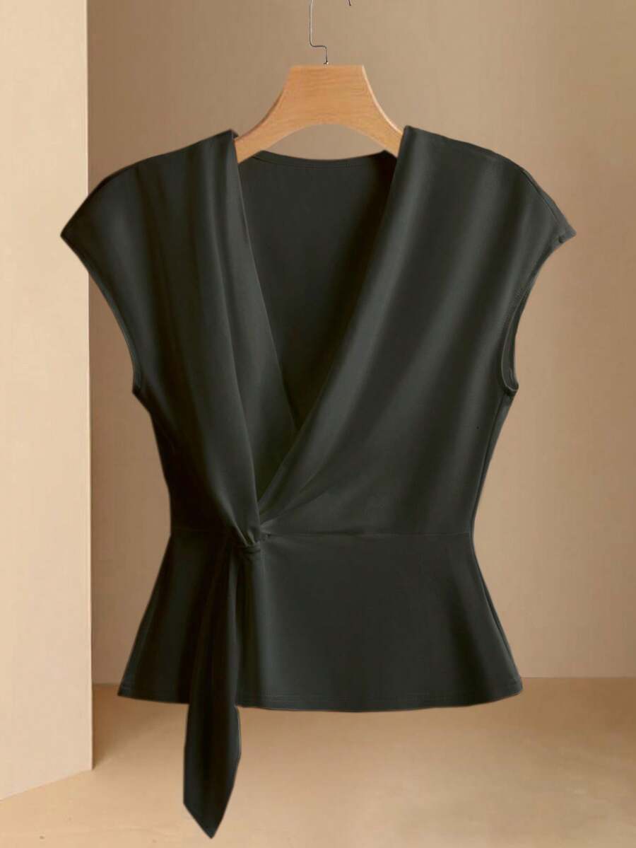 Franclia 女式优雅纯色V领扭纹夏季T恤