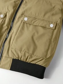 Manfinity Homme 男士冬季卡其色連帽毛領加厚保暖內裡棉襖，商務休閒外套，適合約會、戶外，老錢風禮物 - 卡其色 - 查看 4
