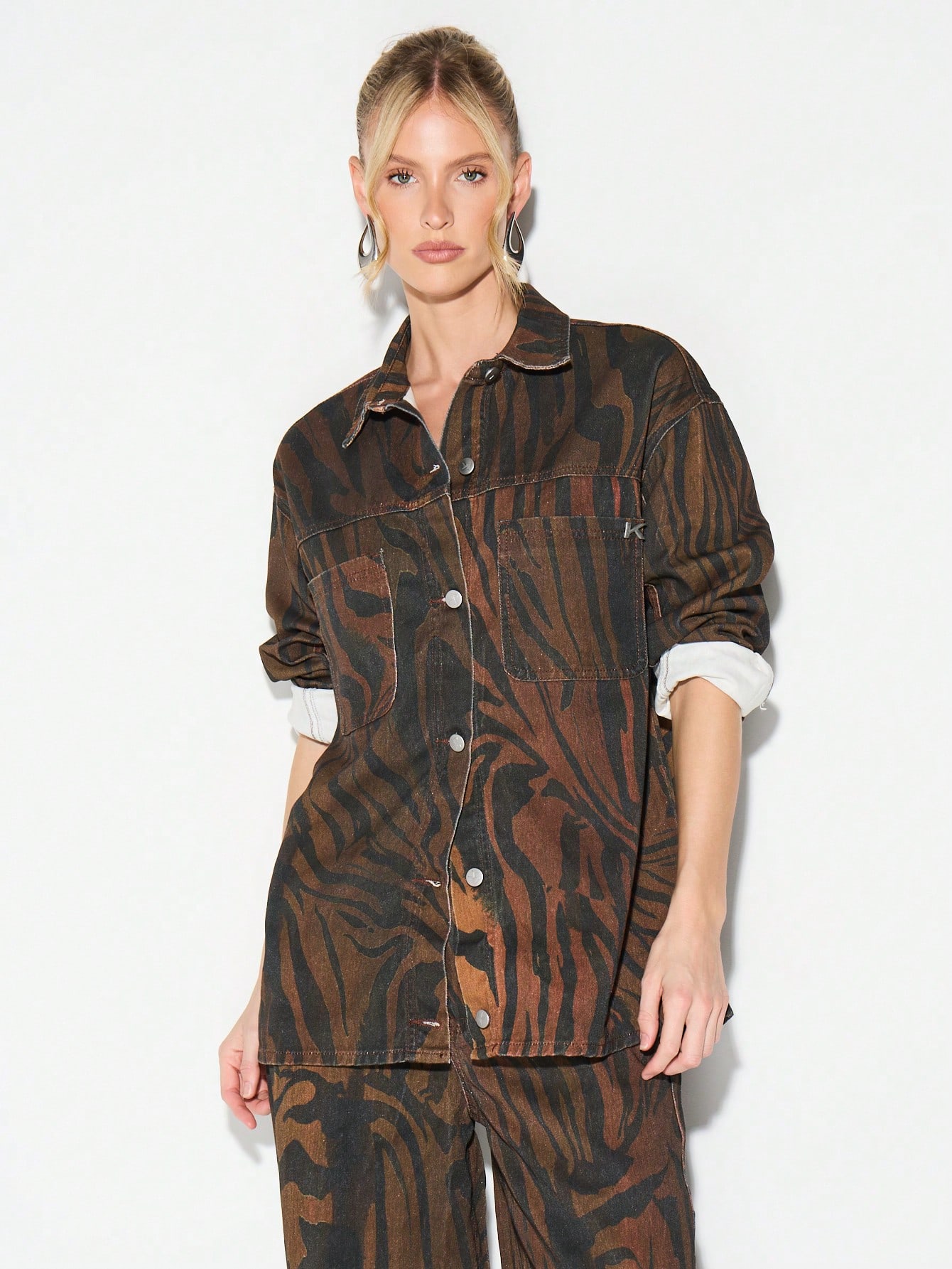 KIZN Oversized Wood Grain Denim Shirt
