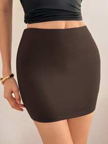 SHEIN Tall 2pcs Women's New Basic Simple Mini Skirt - Black - View 4