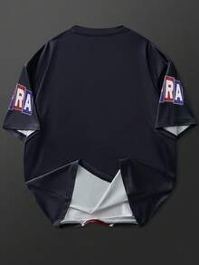 Aesthetic Post 男士休闲短袖圆领针织 T 恤，带字母印花，夏季，街头装，男友礼物 - 彩色 - 查看 2