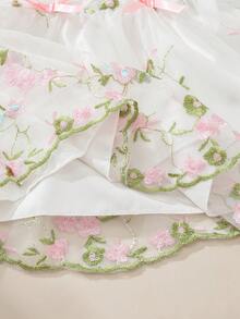 Souflis Souflis 法式复古新款女婴甜美荷叶边无袖刺绣网纱公主裙，适合节日、度假、派对等场合，春夏款 - 彩色 - 查看 6