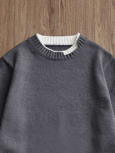 SWAVVY 男士时尚圆领长袖休闲宽松针织衫，秋冬款