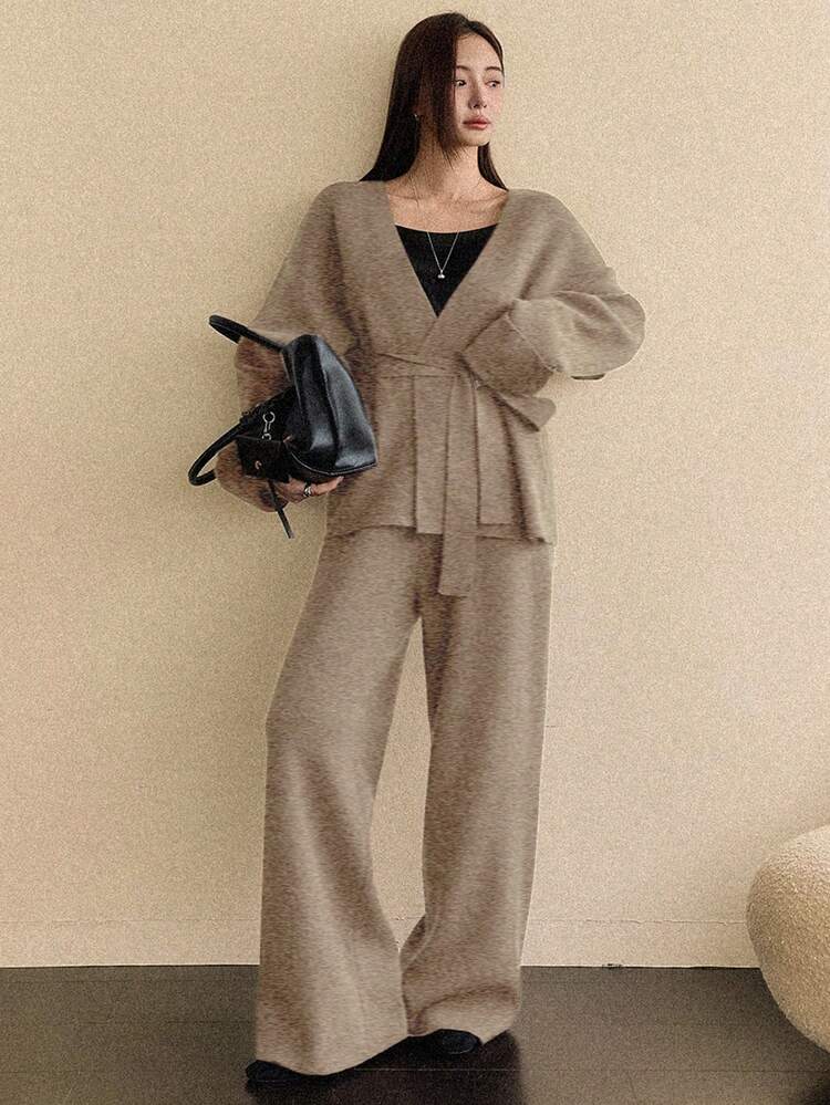2pcs/Set Elegant Bow Tie Knit Sweater Set For Women, Autumn/Winter
