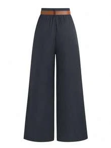 SHEIN LUNE Pantaloni dritti con pieghe semplici, serie TALL per taglie forti, adatti per l'uso quotidiano - Grigio - Visualizzare 2