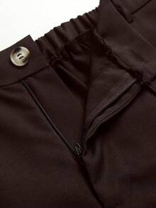 SHEIN Tall CURVE Plus Size Women's Solid Color Casual Versatile High-Quality Viscose Straight Elastic Waist Pants, Suitable For Work And Daily Wear, Autumn/Winter - Brown - View 4