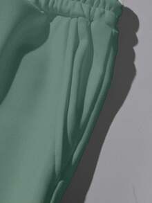 SHEIN Cottnline Cotton Men Letter Patched Detail Sweatpants - Green - View 3