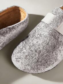 Solecia 新款女式平底一脚蹬穆勒拖鞋，天鹅绒鞋面，灰色休闲乐福鞋，时尚舒适 - 灰色 - 查看 5