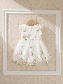 Souflis Souflis 法式复古新款女婴甜美荷叶边无袖刺绣网纱公主裙，适合节日、度假、派对等场合，春夏款 - 彩色 - 查看 3