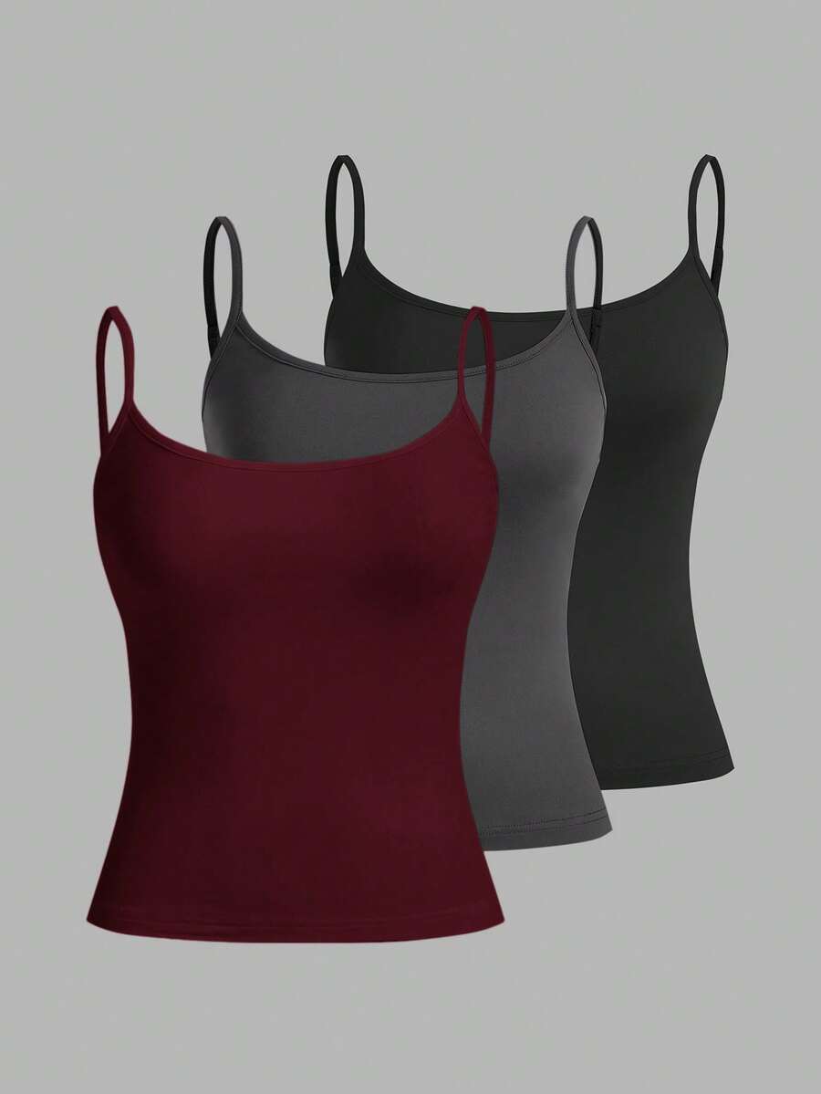 SHEIN EZwear 3pcs/Set Women's Sexy Cropped Camisole Tops, Suitable For Summer Beach - Multicolor - View 1