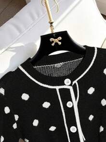GlowEve Áo len cardigan chấm bi đen cao cấp thời trang, tay dài, thắt eo, đa năng, tối giản, áo khoác ngoài thu/đông cho nữ - màu đen - Xem 4