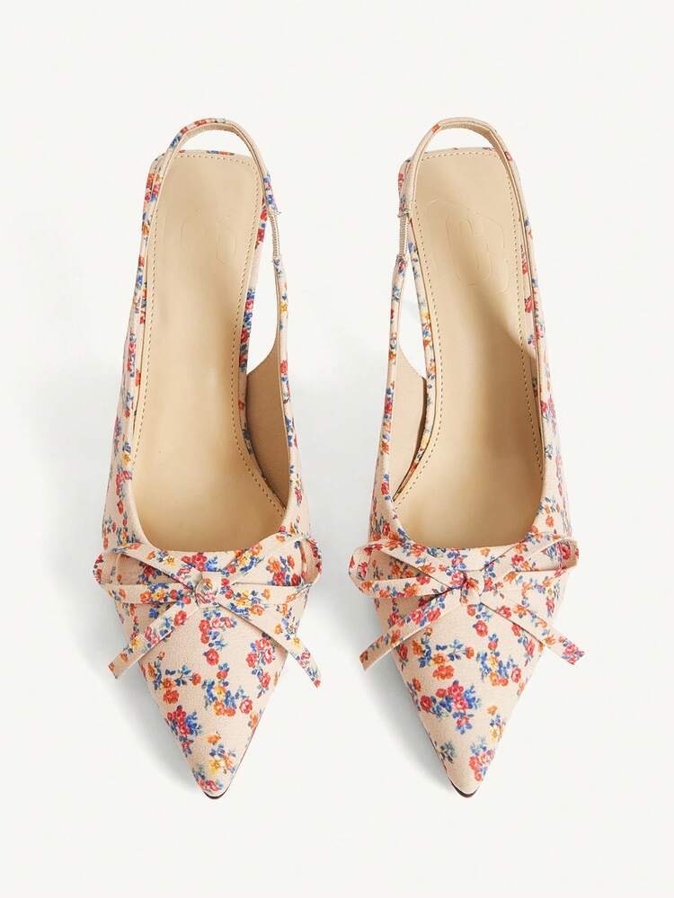 CUCCOO CHICEST Women's Pointed Toe Ditsy Floral Bow Decor High Heels