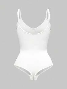 SHAPORA Women Solid Color Seamless Shapewear Bodysuit Casual - White - View 2
