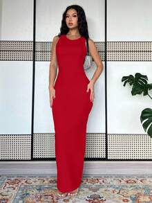 Almamuse Damen Batik-Muster figurbetontes Kleid, Sommer Maxikleid, grünes langes Maxikleid Damen Outfit - Fiery Red - Übersicht 3