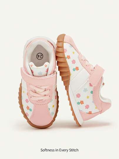 Cozy Pixies 1 Pair Floral Pattern Comfortable Non-Slip Soft Bottom Casual Sneakers For Toddler Girls, Versatile Design, Suitable For All Seasons