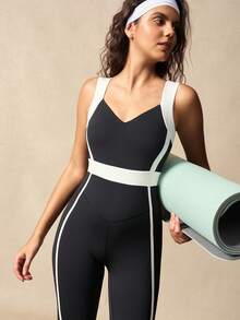 VARSITIE Mono deportivo casual de mujer con contraste de color y espalda descubierta