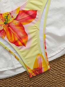 Swim Mod Women's Tropical Print Two Pieces Bikini Set, Casual Holiday Style,Summer Holiday Outfits, Flower Bikini ,Valentine's Day - Multicolor - View 4