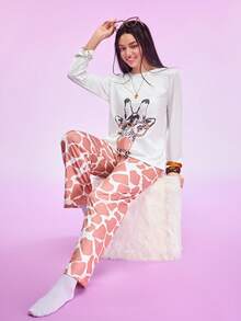 FamilyFrolics Conjunto de pijama de mujer con estampado de jirafa, ropa de invierno - Multicolor - Ver 1