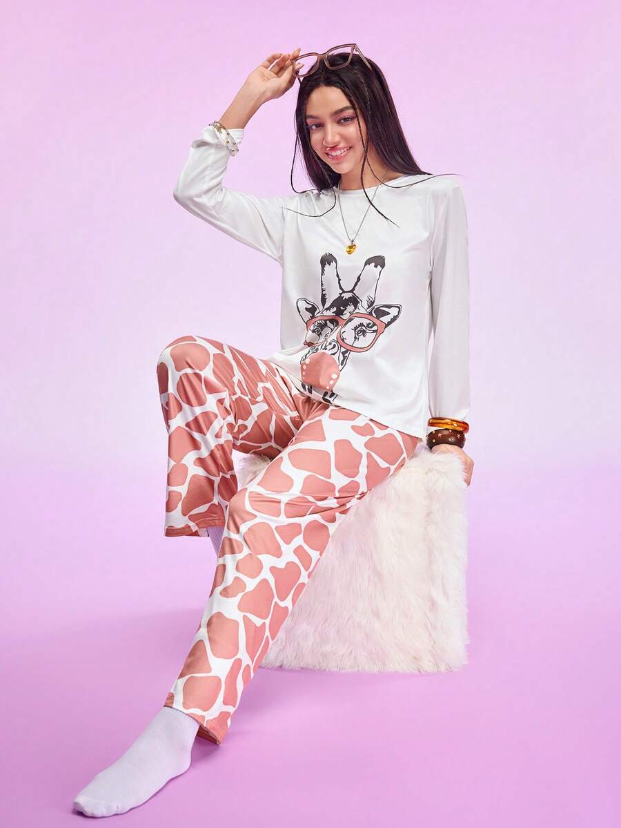 FamilyFrolics Conjunto de pijama de mujer con estampado de jirafa, ropa de invierno - Multicolor - Ver 1