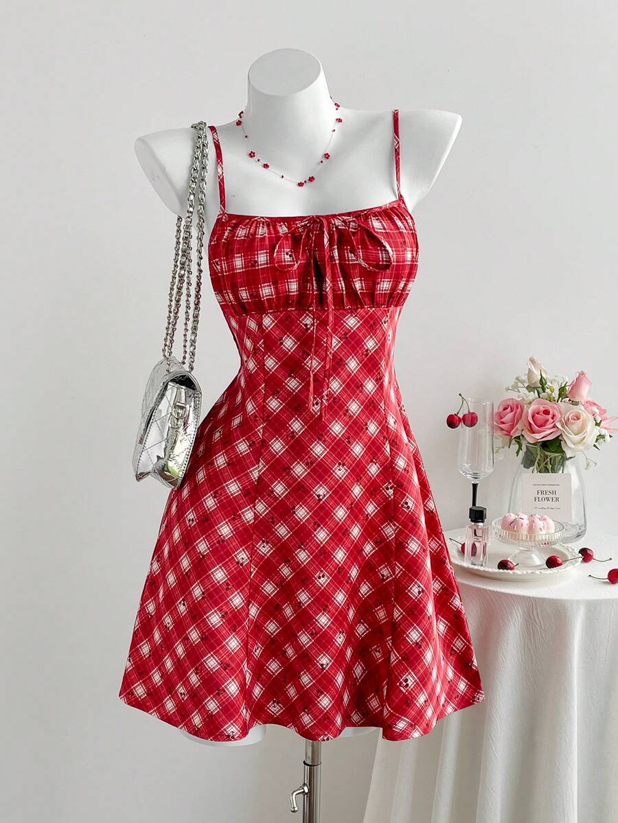 Comfortcana 女士时尚性感格子印花吊带迷你连衣裙 - 彩色 - 查看 1