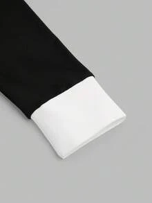 Sweetra Fashionable Casual Slim Fit Turndown Collar Long Sleeve T-Shirt, Versatile For Spring & Autumn - Black - View 3