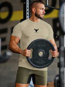 Gym Rark قميص رياضي ضاغط بأكمام قصيرة مريح للرجال، قمصان كرة السلة للرجال "أحب صديقي"، بنطلون رياضي للرجال، ملابس علوية رياضية للصالة الرياضية، قميص ضاغط للرجال، خفيف الوزن - كاكي - مشاهدة 3