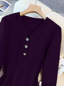 Franclia Nuevo vestido de punto con cintura ceñida y bajo de cola de sirena, estilo francés para otoño/invierno - Morado - Ver 4