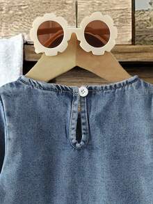 SHEIN Conjunto de 2 piezas de niña bebé con parches de mezclilla y estampado de cerezas, para otoño/invierno - Azul - Ver 8