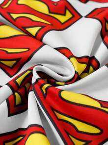 SUPERMAN X SHEIN Men's Soft & Comfortable All-Over Print Letter Tape Trunks - White - View 5