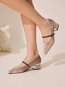CUCCOO CHICEST Vintage Square Toe Satin Slip-On Pumps For Women For Christmas - Brown - View 5