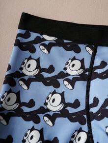 Felix The Cat X SHEIN 2 piezas Calzoncillos cómodos para hombre con estampado de dibujos animados en todo el diseño y ribete de contraste - Azul y blanco - Ver 7