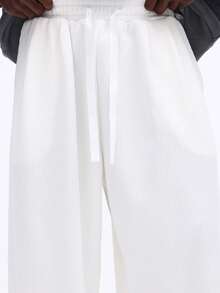 SUMWON Ribbed Wide Leg Drawstring Pants Casual Loose Fit Trouser For Daily Comfort And Style - White - View 5