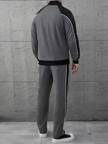 SLATEMANN Men's Contrast Color Print Zip-Up Pullover Sweatshirt And Pants Set Men S Track Suit Men S Sweat Suit Set Men S Grey And White Set Men S Knitted Set Men Jogging Suits Old Money,Daily Leisure, Weekend Trips, Outdoor Activities, Travel Expeditions, Relaxed Work Environments Or Semi-Formal Occasions, Boyfriend/Husband Gift, Anniversary /Birthday Gift Party Christmas New Years - Multicolor - View 2
