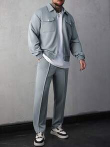SLATEMANN Bộ đồ nam màu trơn, áo khoác và quần có túi trước, kiểu dáng thường ngày, bộ 2 mảnh nam, bộ đồ phối hợp nam, bộ đồ màu xám và trắng nam, bộ đồ thể thao nam, bộ đồ chạy bộ nam. Thích hợp cho phong cách cổ điển, mặc hàng ngày, đi chơi cuối tuần, hoạt động ngoài trời, du lịch, môi trường làm việc thoải mái hoặc các dịp bán trang trọng, quà tặng cho bạn trai/chồng, quà kỷ niệm/sinh nhật, quà Giáng sinh, năm mới. Bộ đồ thường ngày nam, bộ 2 mảnh nam, bộ đồ phối hợp nam, bộ đồ màu xám nam. - Màu xanh bụi bặm - Xem 4