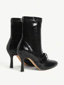 CUCCOO CHICEST Women's Casual Buckle Decor Mid-Calf Boots, Minimalist Style For Autumn/Winter For Christmas - Black - View 12