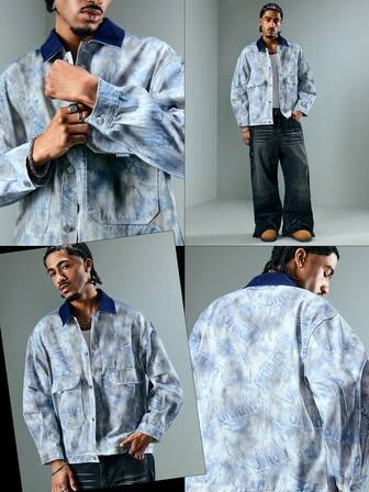 Street Life Veste mode à manches longues avec imprimé aléatoire pour hommes