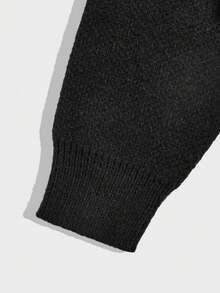 ROMWE MEN Street Life 青少年男童蜘蛛网提花针织圆领长袖休闲毛衣，秋冬款 - 黑與白 - 查看 4